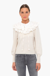 White Hazel Eyelet Long Sleeve Sweater